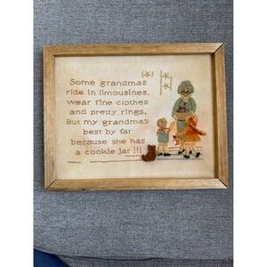 Vintage Handmade Embroidery Needlepoint Fiber Framed Grandma Art **Discoloration
